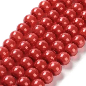 Baking Paint Pearlized Glass Pearl Round Bead Strands