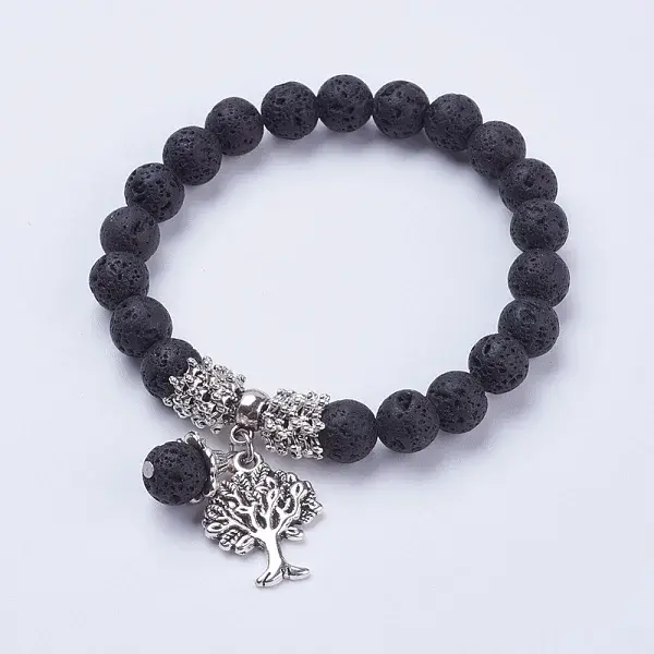 Natural Lava Rock Stretch Charm Bracelets