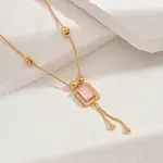 Fashionable Vintage Brass & Glass Tassel Rectangle Pendant Necklaces for Women