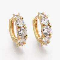 Brass Micro Pave Clear Cubic Zirconia Huggie Hoop Earrings