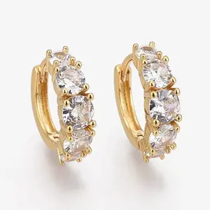 Brass Micro Pave Clear Cubic Zirconia Huggie Hoop Earrings