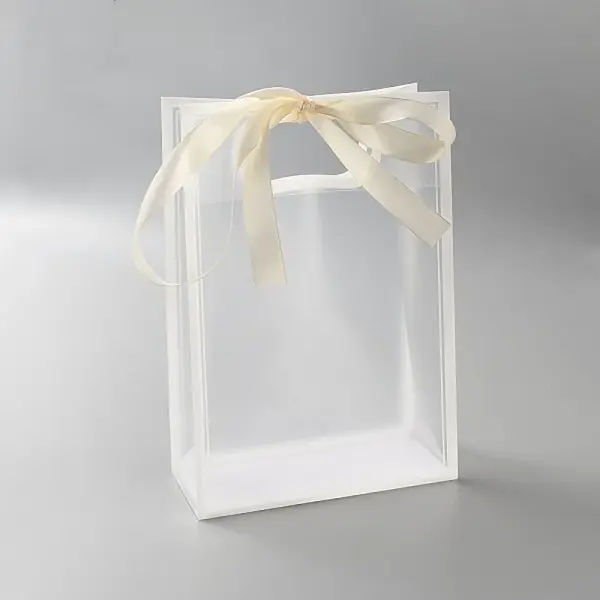 Rectangle Plastic Packaging Gift Bags with Hole Handle and Silk Ribbon
