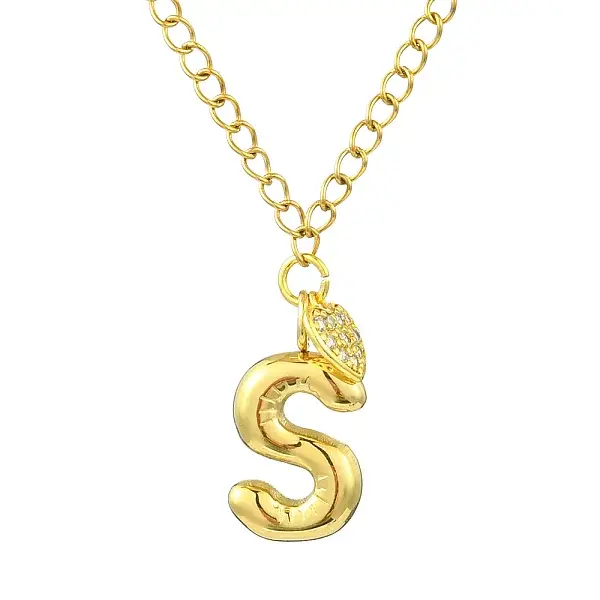 304 Stainless Steel Clear Cubic Zirconia Heart & Letter Pendant Curb Chain Necklaces for Women