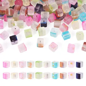 100Pcs 10 Colors Frosted Glass Beads with Golden Glitter Powder