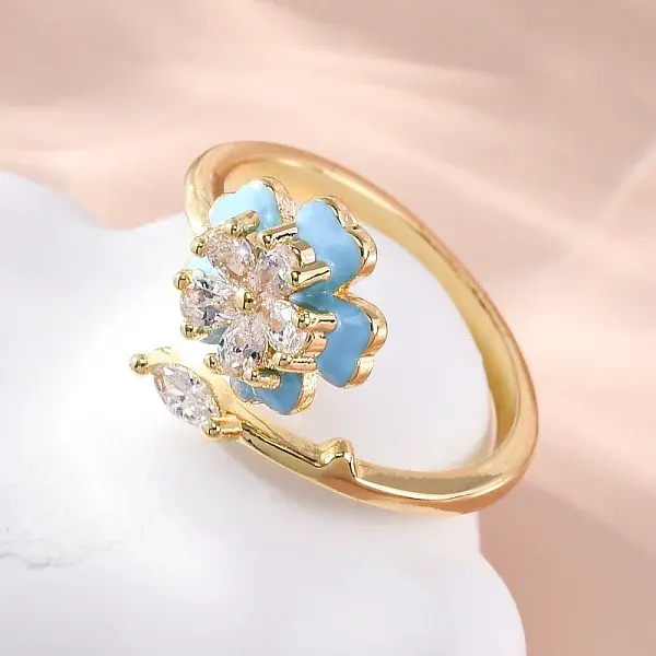 Brass Micro Pave Clear Cubic Zirconia Cuff Rings for Women