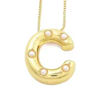Brass & Plastic Pearl Letter Pendant Box Chain Necklaces for Women
