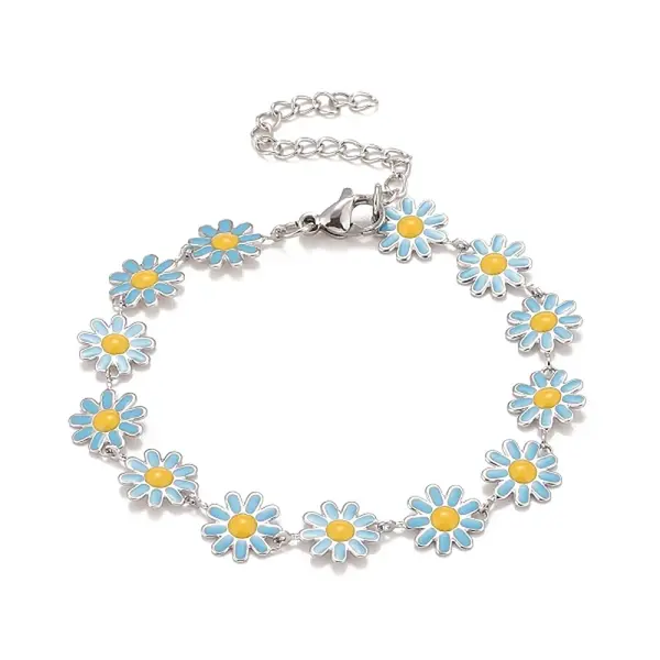 Enamel Daisy Link Chains Bracelet