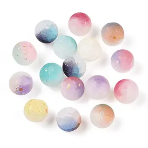 Frosted Baking Painted Crackle Glass Beads with Glitter Powder
