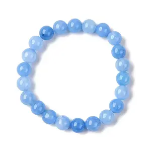 Natural Dyed Aquamarine Round Beads Stretch Bracelets for Women