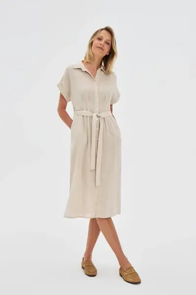 Marisse Beige Viscose-Linen Dress