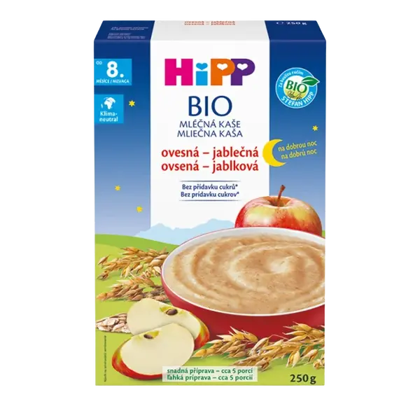 HIPP BIO Kaša mliečna na dobrú noc ovsená/jablková od 8m+, 250 g