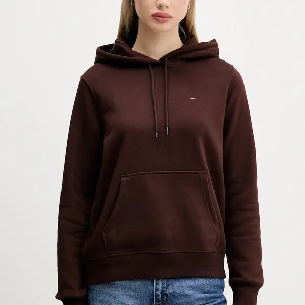 Mikina Tommy Jeans dámská, zelená barva, s kapucí, hladká, DW0DW19958