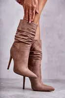 FS1 Dámské mačkané kozačky kozačky hnědé Laguna