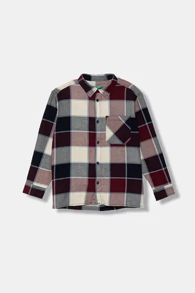 Dětská bavlněná košile United Colors of Benetton vínová barva, 5LQHCQ04B