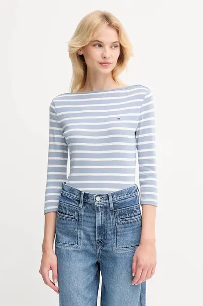 Bavlněné tričko s dlouhým rukávem Tommy Hilfiger černá barva, WW0WW40589