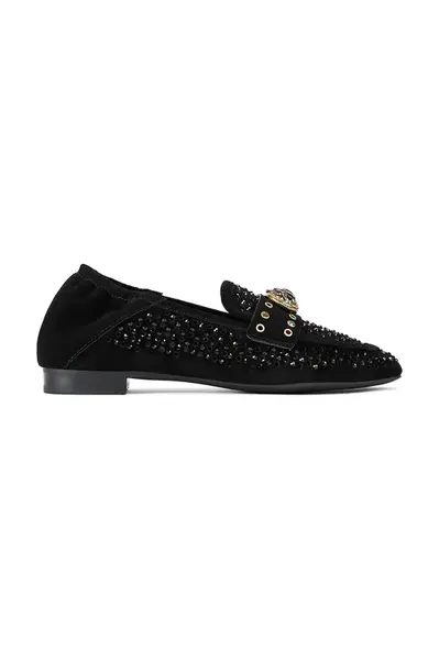 Semišové mokasíny Kurt Geiger London Chelsea Crystal Loafer dámské, černá barva, na plochém podpatku, 4726709209