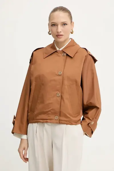 Bunda Twinset hnědá barva, přechodná, oversize, 252TP2062
