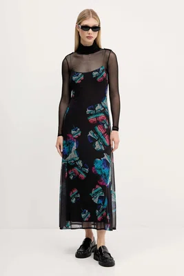Šaty Desigual WATERCOLOR LACROIX černá barva, maxi, 25WWVK03