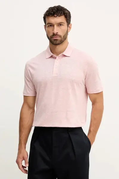 Plátěné polo tričko BOSS BECKHAM X BOSS pánské, růžová barva, 50552246