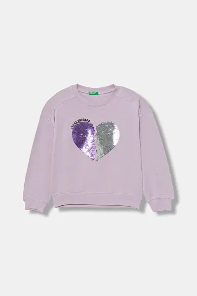 Dětská bavlněná mikina United Colors of Benetton fialová barva, s aplikací, 3J68C10QI