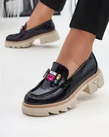 Resti Lacquered black moccasins with colored stones Sarix - Footwear