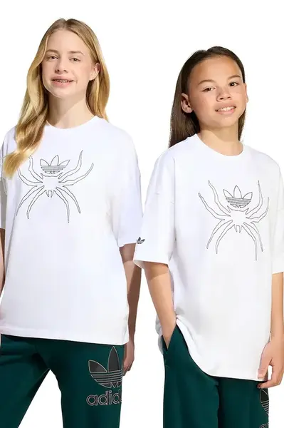Dětské bavlněné tričko adidas Originals bílá barva, s aplikací, JW7846