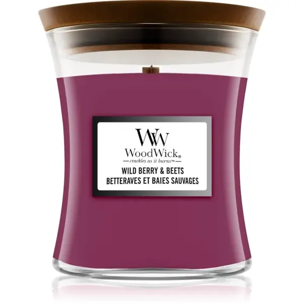 Woodwick Wild Berry & Beets vonná svíčka s dřevěným knotem 275 g