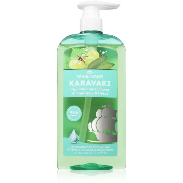 PAPOUTSANIS Karavaki Control & Detox šampon na mastnou a suchou pokožku hlavy 600 ml