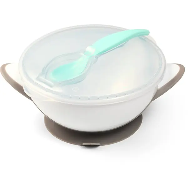 BabyOno Be Active Suction Bowl with Spoon jídelní sada pro děti Grey 6 m+ 2 ks