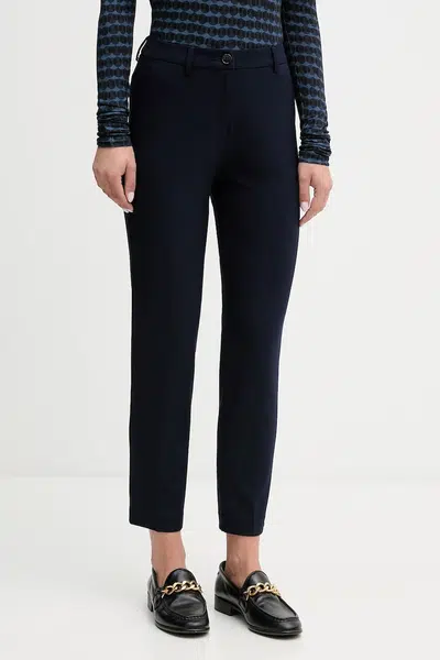 Kalhoty United Colors of Benetton dámské, tmavomodrá barva, rovné, high waist, 4L4H557R4
