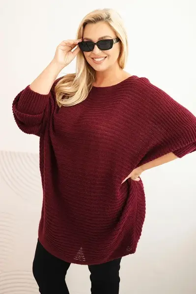Kesi Włoski Dámský svetr Plus Size s mohairem pončo bordový