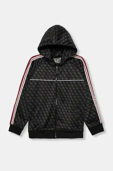 Dětská mikina Guess černá barva, s kapucí, vzorovaná, L5BQ26 K2042