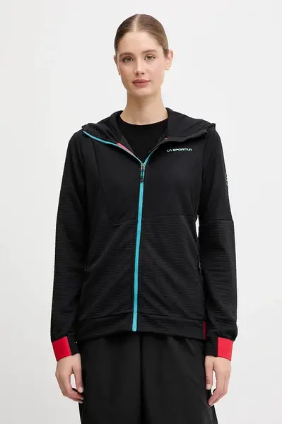 Sportovní mikina LA Sportiva Mood dámská, černá barva, s kapucí, hladká, ZACF002