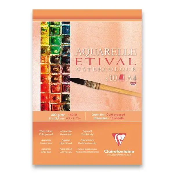 Akvarelový blok Clairefontaine Etival Cold Pressed - A4, 10 listů, 300 g