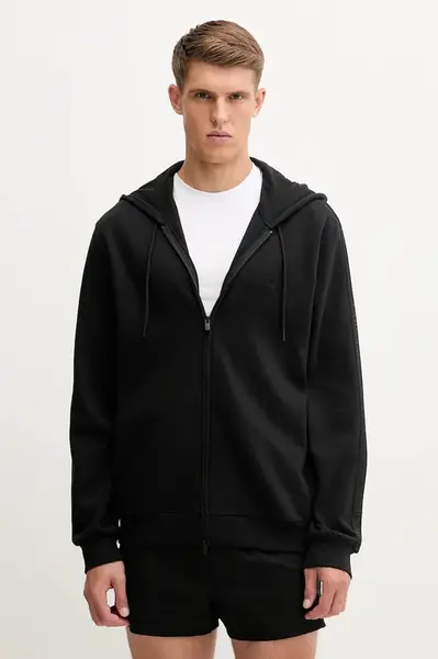 Mikina Emporio Armani Underwear pánská, černá barva, s kapucí, hladká, EM000653 AF14976