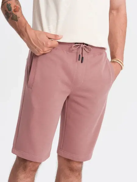 Ombre Men's pre-knee BASIC sweat shorts - dark pink