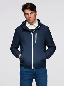 Ombre Men's lightweight sports jacket with fleece lining - navy blue