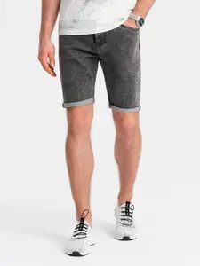 Ombre Men's denim shorts with rolled up legs - gray