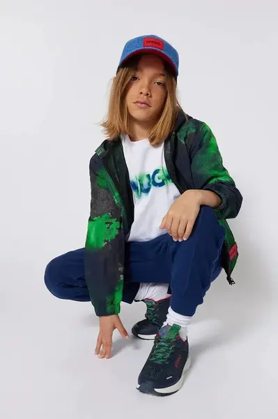 Dětské tepláky HUGO tmavomodrá barva, hladké, G00367