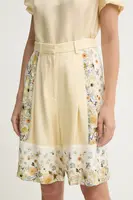 Hedvábné šortky MUNTHE FABIANE béžová barva, vzorované, high waist, 251140125118