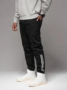 Ombre Men's denim joggers with piping - black
