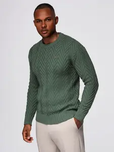 Ombre Men's knit sweater with zigzag weave - faded green