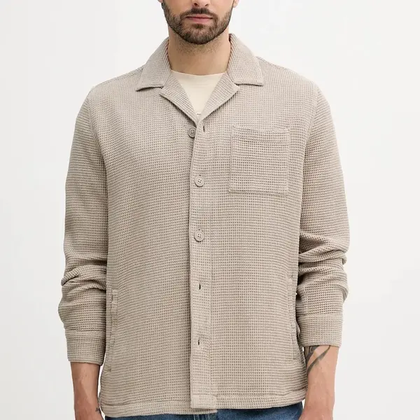 Bavlněná košile Barbour SANDWOOD pánská, béžová barva, relaxed, s klasickým límcem, MOS0416