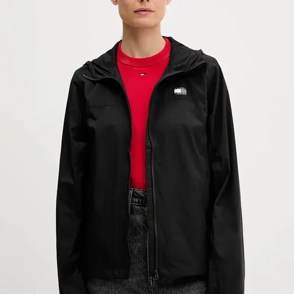 Bunda Tommy Jeans černá barva, přechodná, DW0DW21188