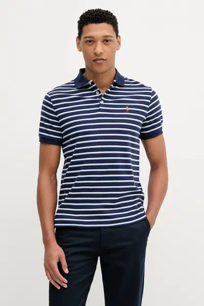 Bavlněné polo tričko Polo Ralph Lauren pánské, tmavomodrá barva, 710974586