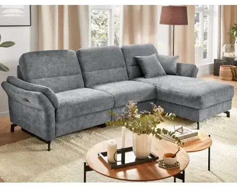 Rohová sedacia súprava Kos, holubia sivá látka, pravý roh, s elektrickým polohovaním%