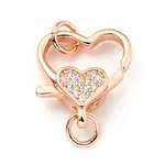 Brass Micro Pave Clear Cubic Zirconia Heart Lobster Claw Clasps