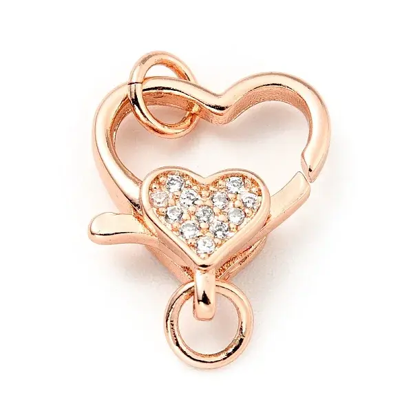 Brass Micro Pave Clear Cubic Zirconia Heart Lobster Claw Clasps