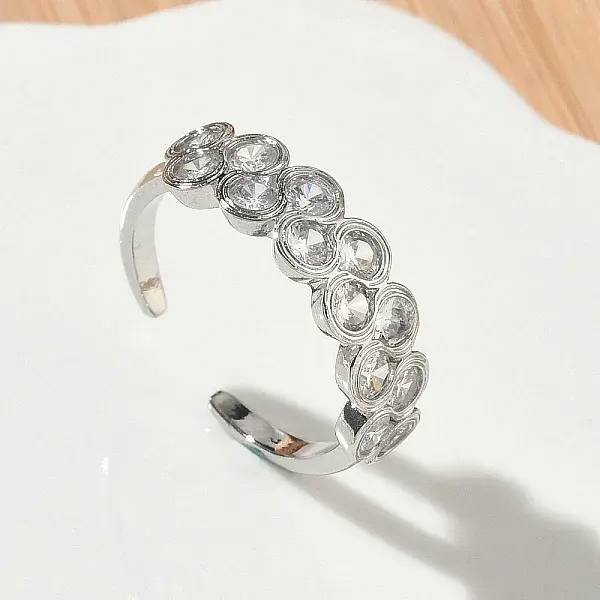 Brass Micro Pave Cubic Zirconia Cuff Open Rings