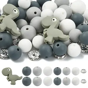 47Pcs 7 Styles Cartoon Silicone Beads
